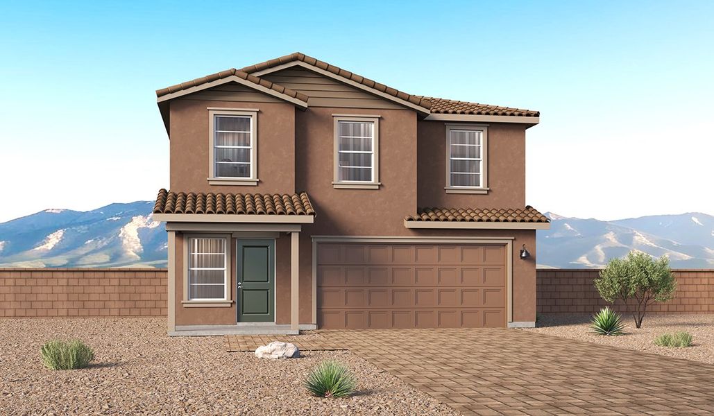 Representative exterior photo of a completed home built from the Kleindale - C30K by D.R. Horton in Entrada Del Toro at Rancho Sahuarita, Sahuarita, AZ (Image 2). Representative exterior photo of a completed home built from the Kleindale - C30K by D.R. Horton in Entrada Del Toro at Rancho Sahuarita, Sahuarita, AZ (Image 2).