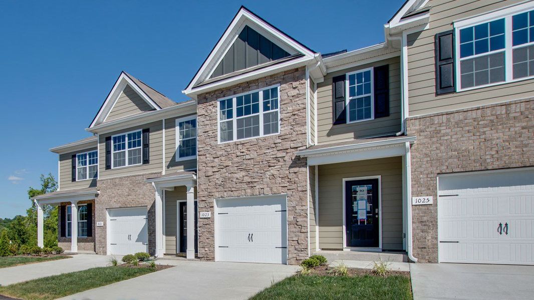 Front exterior of a new home in Woodbridge Glen Townhomes, Lebanon, TN, highlighting curb appeal (Image 1).