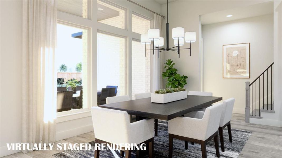 Light, bright and airy, you'll love hosting wonderful dinner parties or cozy family meals in this perfect space!  VIRTUALLY STAGED RENDERING