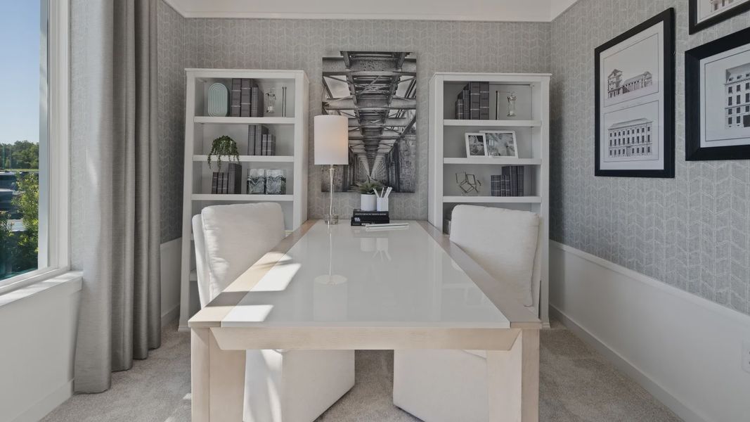 Private study with large double window at a DRB Homes Ambersweet model at the Trinity Place community. Private study with large double window at a DRB Homes Ambersweet model at the Trinity Place community.