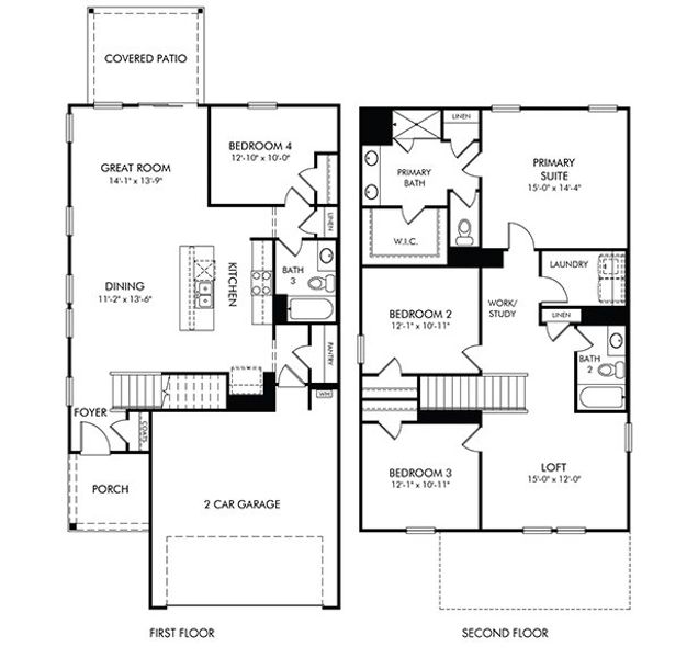 2D floor plan layout of this home in Cedar Shoals – Heritage Collection, Piedmont, SC (Image 3).