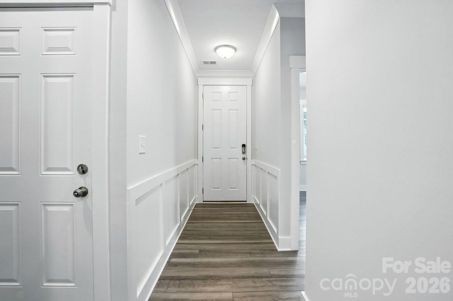 Foyer with Craftsman-style trim