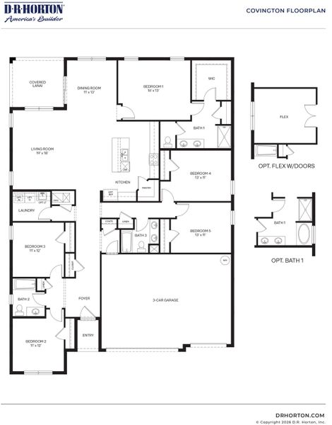 2D floor plan layout for the Covington by D.R. Horton in Pineapple Preserve, Vero Beach, FL (Image 3).