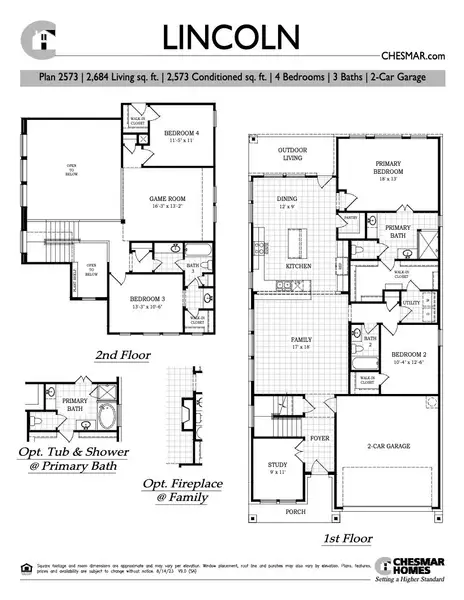 2D floor plan layout for the Lincoln by Chesmar Homes in Alsatian Oaks, Castroville, TX (Image 5).