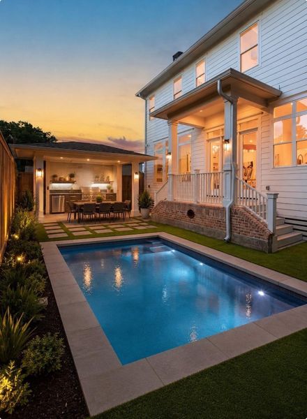 A smart trade-off: high-end interiors plus a functional, low-maintenance outdoor area, with the option to add a compact pool. A smart trade-off: high-end interiors plus a functional, low-maintenance outdoor area, with the option to add a compact pool.