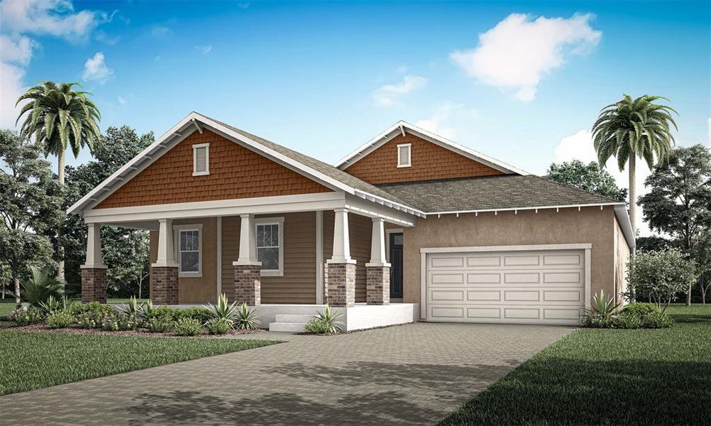 Front exterior of a new home in Rainwood, Groveland, FL, highlighting curb appeal (Image 1).