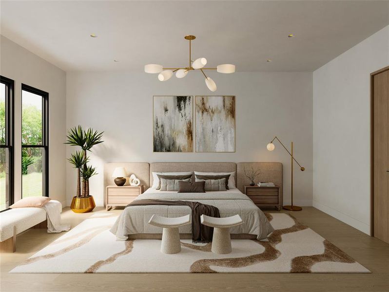 Bedroom featuring wood finished floors and baseboards Bedroom featuring wood finished floors and baseboards