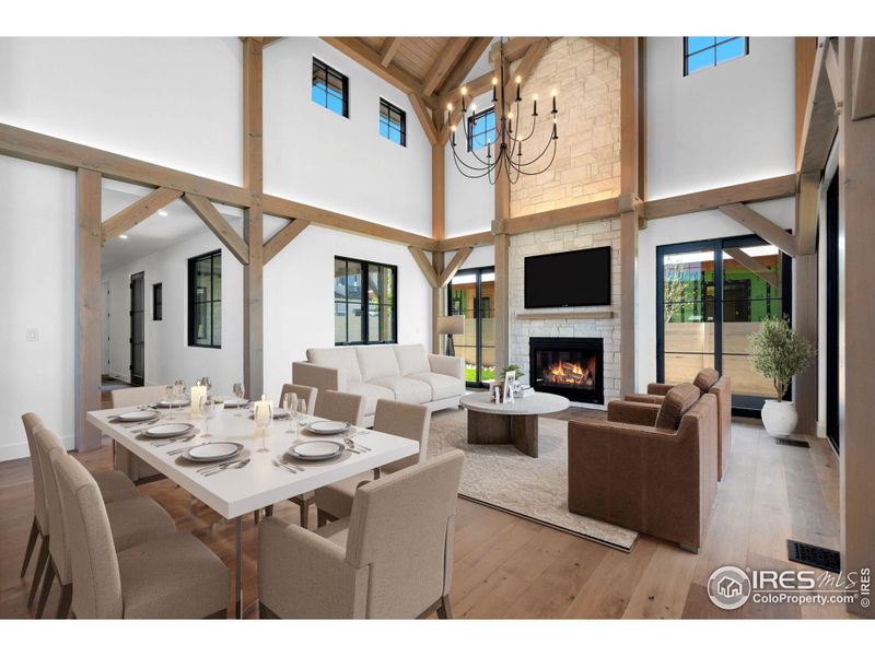 Floor to Ceiling Stone Fireplace - Virtually Staged