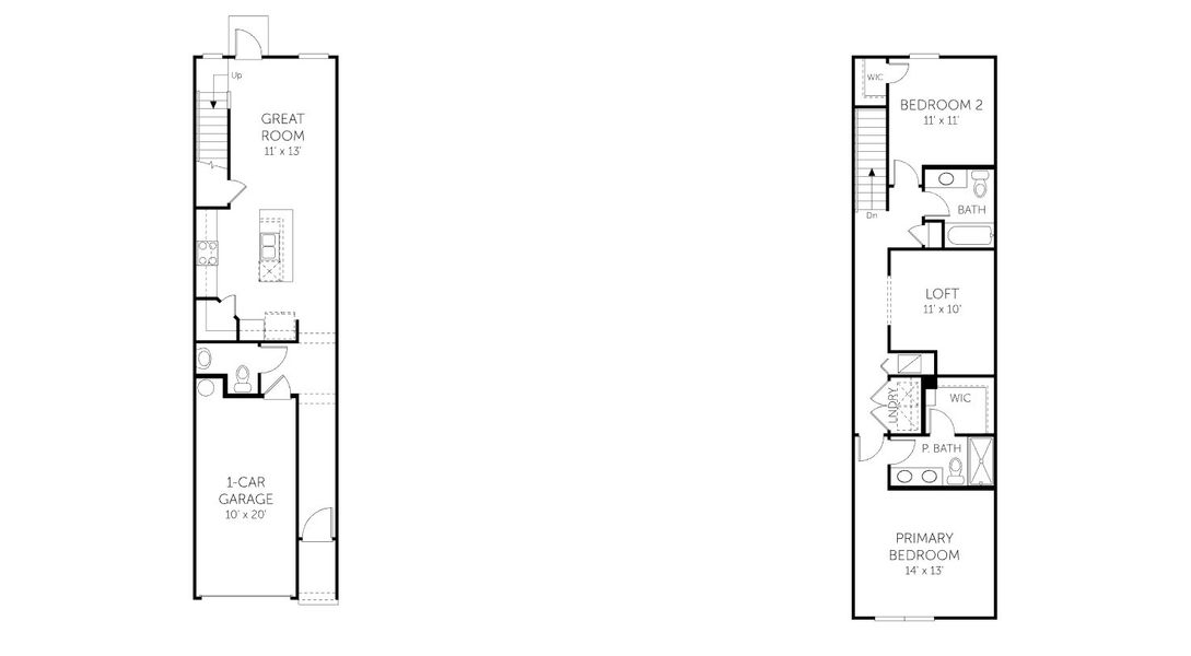 2D floor plan layout for the Julington II - Townhomes by Dream Finders Homes in Cary Landing, Jacksonville, FL (Image 4).