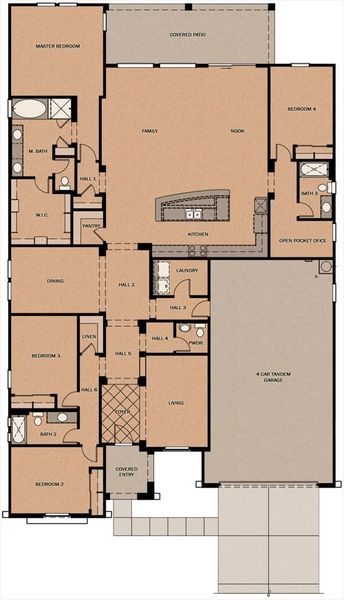 2D floor plan layout for the Schoolhouse Beach by Fulton Homes in Sonoma Coast at Escalante, Surprise, AZ (Image 3). 2D floor plan layout for the Schoolhouse Beach by Fulton Homes in Sonoma Coast at Escalante, Surprise, AZ (Image 3).
