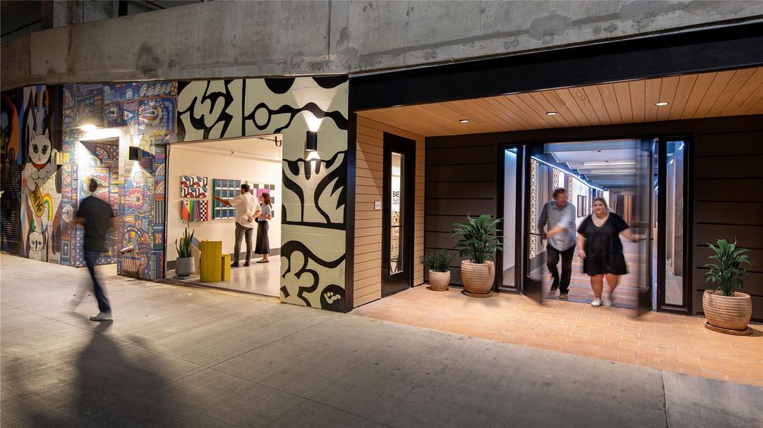 Another unique feature of Vesper - an art gallery and pedestrian exit to Rainey Street.