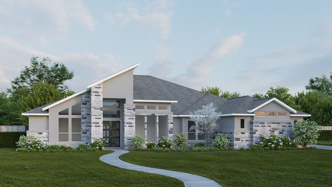 Representative exterior photo of a completed home built from the 4594A by Perry Homes in The Preserve at Elm Creek, New Braunfels, TX (Image 4).