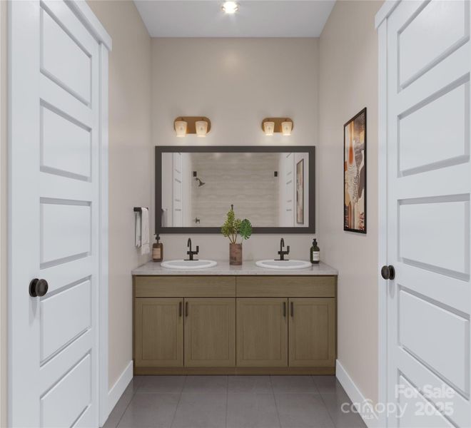 Primary Bathroom Vanity - 3D Rendering, finishes may vary Primary Bathroom Vanity - 3D Rendering, finishes may vary