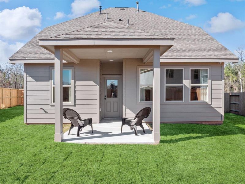 Covered patio in backyard