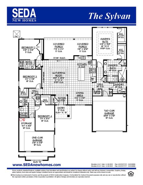 2D floor plan layout for the Sylvan by SEDA New Homes in Edwards Creek Estates, Jacksonville, FL (Image 3).