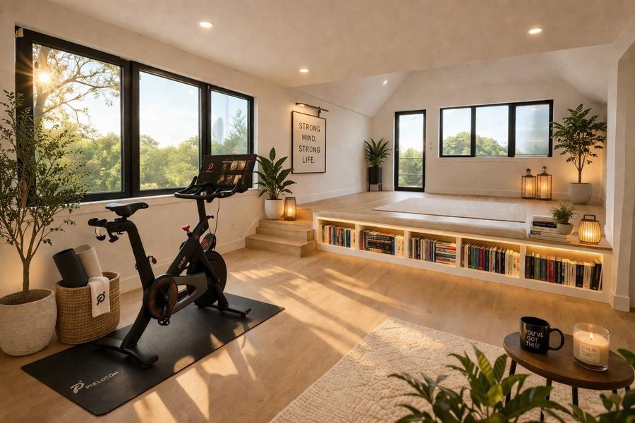 Spacious primary suite with room for a sitting area or gym space, offering comfort, privacy, and access to a private balcony for your own peaceful escape.