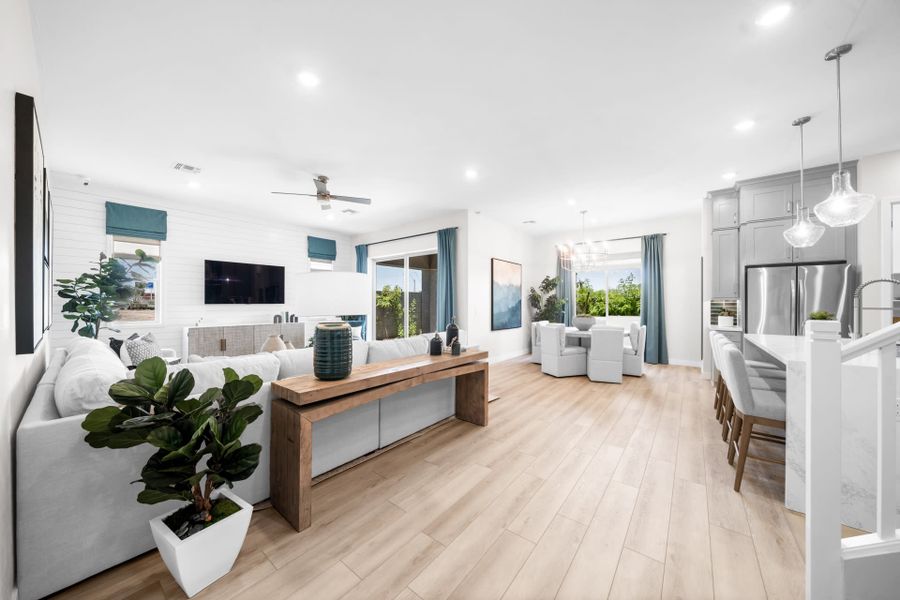 Great Room, Dining Room & Kitchen | Libra Model Home | Rialta | New homes in Mesa, Arizona | Landsea Homes
