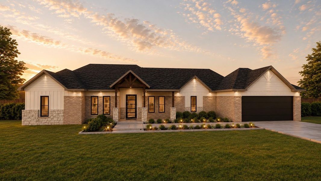 Front exterior of a new home in , Needville, TX, highlighting curb appeal (Image 1). Front exterior of a new home in , Needville, TX, highlighting curb appeal (Image 1).