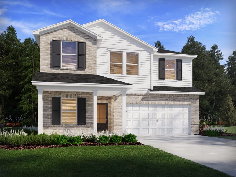 Front exterior of a new home in Preserve at Mountain Creek, Pendergrass, GA, highlighting curb appeal (Image 1). Front exterior of a new home in Preserve at Mountain Creek, Pendergrass, GA, highlighting curb appeal (Image 1).