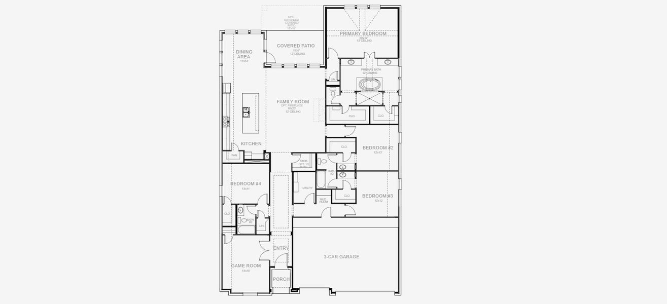 2D floor plan layout for the 2969W by Perry Homes in Lakes of Cane Island, Katy, TX (Image 3).