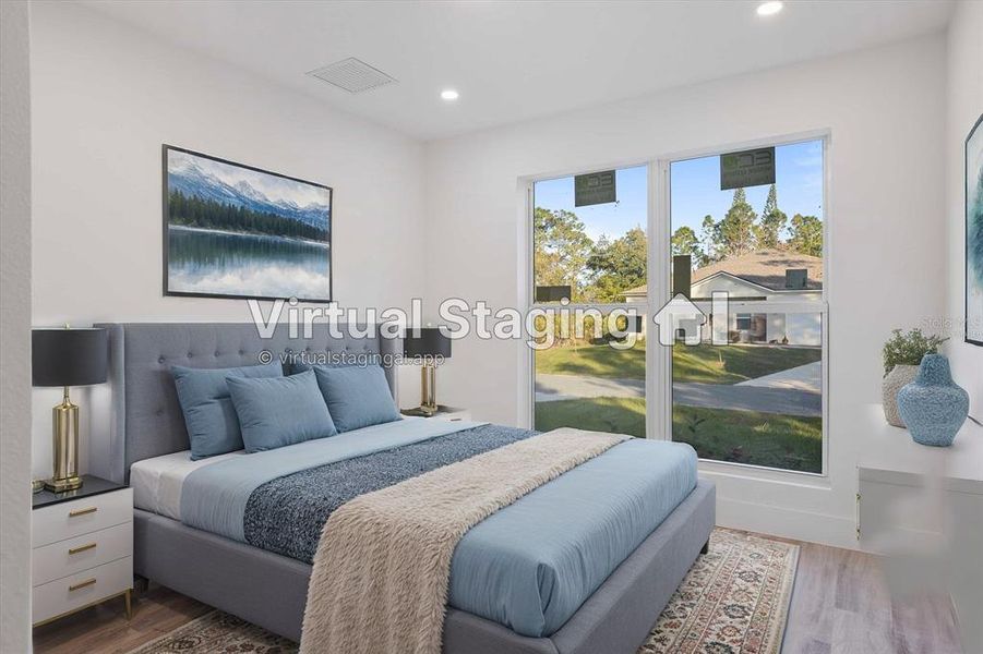 Bedroom, virtually staged.