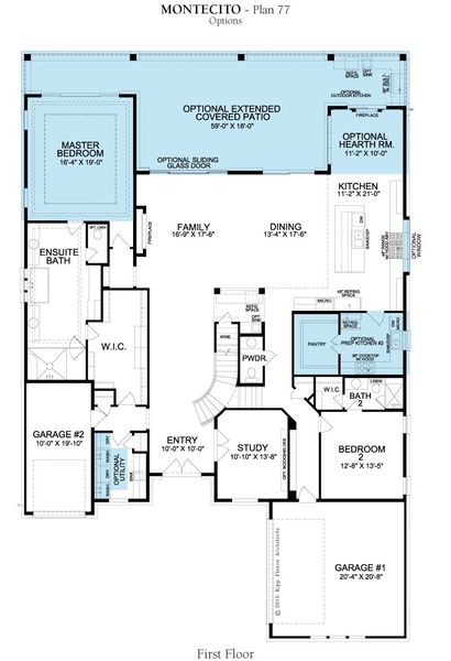 2D floor plan layout for the Montecito by Landon Homes in Fields - Brookside North, Frisco, TX (Image 6). 2D floor plan layout for the Montecito by Landon Homes in Fields - Brookside North, Frisco, TX (Image 6).