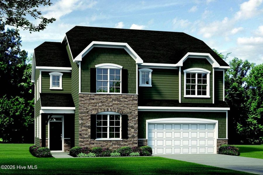 Front exterior of a new home in Legacy Lakes, Aberdeen, NC, highlighting curb appeal (Image 1). Front exterior of a new home in Legacy Lakes, Aberdeen, NC, highlighting curb appeal (Image 1).