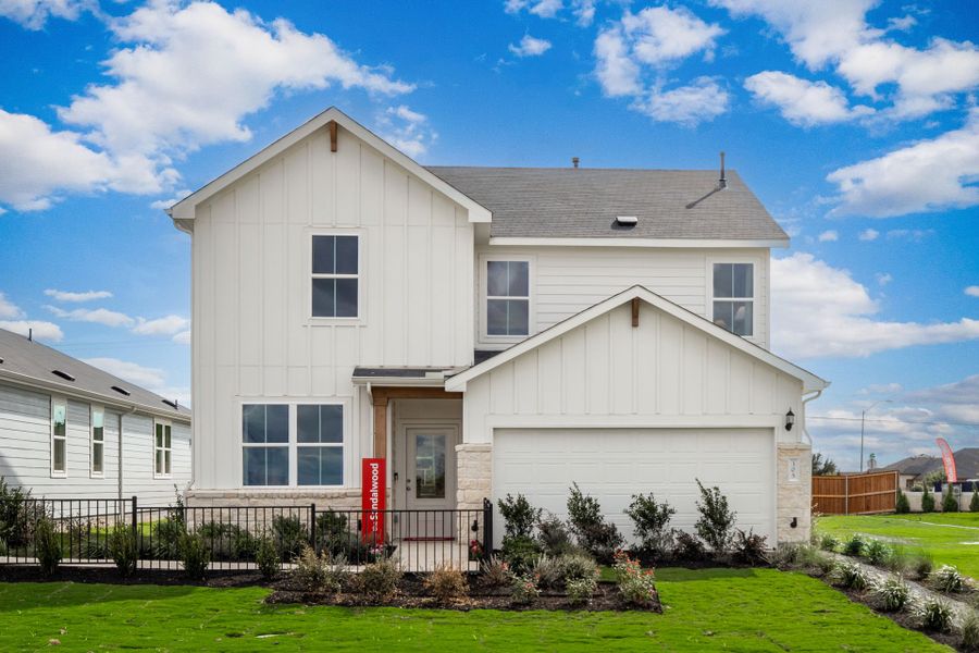 Representative exterior photo of a completed home built from the Sandalwood by Centex in Larson Crossing, Elgin, TX (Image 2). Representative exterior photo of a completed home built from the Sandalwood by Centex in Larson Crossing, Elgin, TX (Image 2).