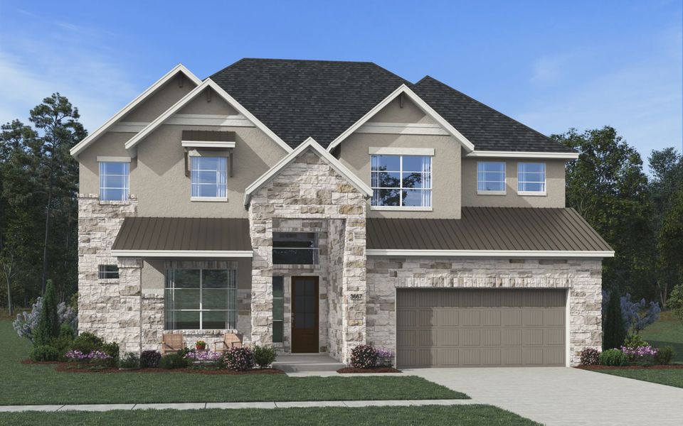 Representative exterior photo of a completed home built from the Waterloo by Chesmar Homes in Sofi Lakes, Katy, TX (Image 25).