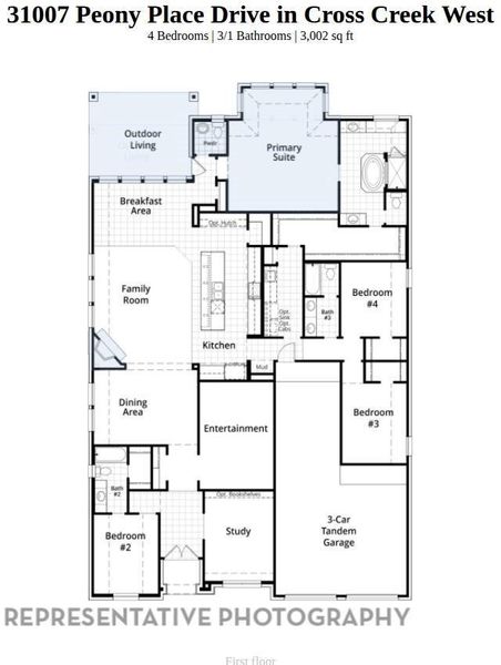 2D floor plan layout of this home in Cross Creek West, Fulshear, TX (Image 3).