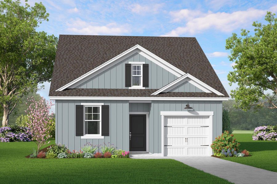 Front exterior of a new home in Founder's Park, Lincolnville, SC, highlighting curb appeal (Image 4). Front exterior of a new home in Founder's Park, Lincolnville, SC, highlighting curb appeal (Image 4).