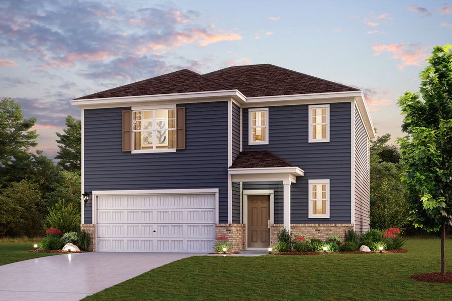 Representative exterior photo of a completed home built from the Chastain by Century Communities in Blue Sky Meadows, Monroe, NC (Image 1). Representative exterior photo of a completed home built from the Chastain by Century Communities in Blue Sky Meadows, Monroe, NC (Image 1).