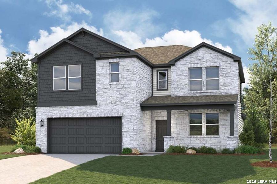Front exterior of a new home in Garden Grove, San Antonio, TX, highlighting curb appeal (Image 1). Front exterior of a new home in Garden Grove, San Antonio, TX, highlighting curb appeal (Image 1).