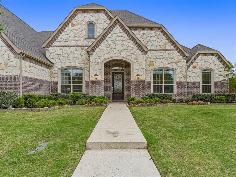 Front exterior of a new home in Gean Estates, Keller, TX, highlighting curb appeal (Image 23).