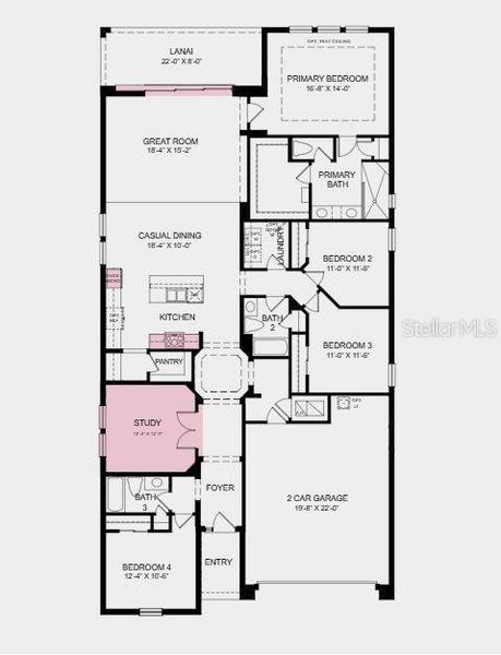 Structural options added include: tray ceiling in the primary bedroom, pocket sliding door in the great room, gourmet kitchen, study with French doors, and a door with direct access to the laundry room from the primary closet.