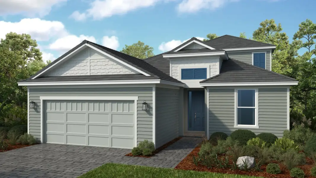 Representative exterior photo of a completed home built from the Florence by Taylor Morrison in Esplanade at Pinewalk, St. Johns, FL (Image 1). Representative exterior photo of a completed home built from the Florence by Taylor Morrison in Esplanade at Pinewalk, St. Johns, FL (Image 1).