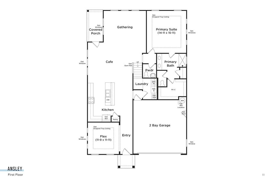 2D floor plan layout for the Ansley by DRB Homes in Riley Farms, Rockvale, TN (Image 3).