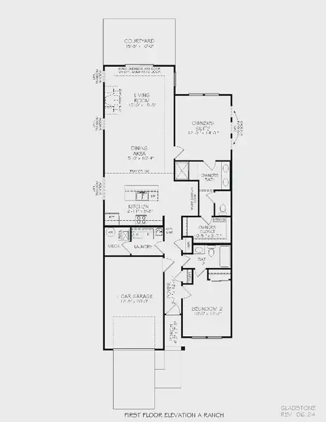 2D floor plan layout for the Gladstone by Epcon Communities in The Courtyards at Oak Grove, Durham, NC (Image 3).
