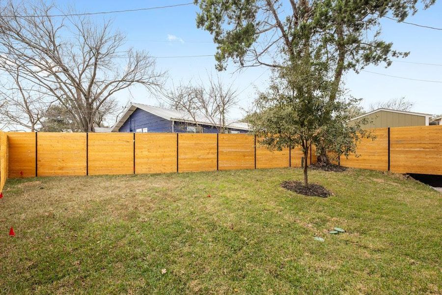 View of fenced backyard