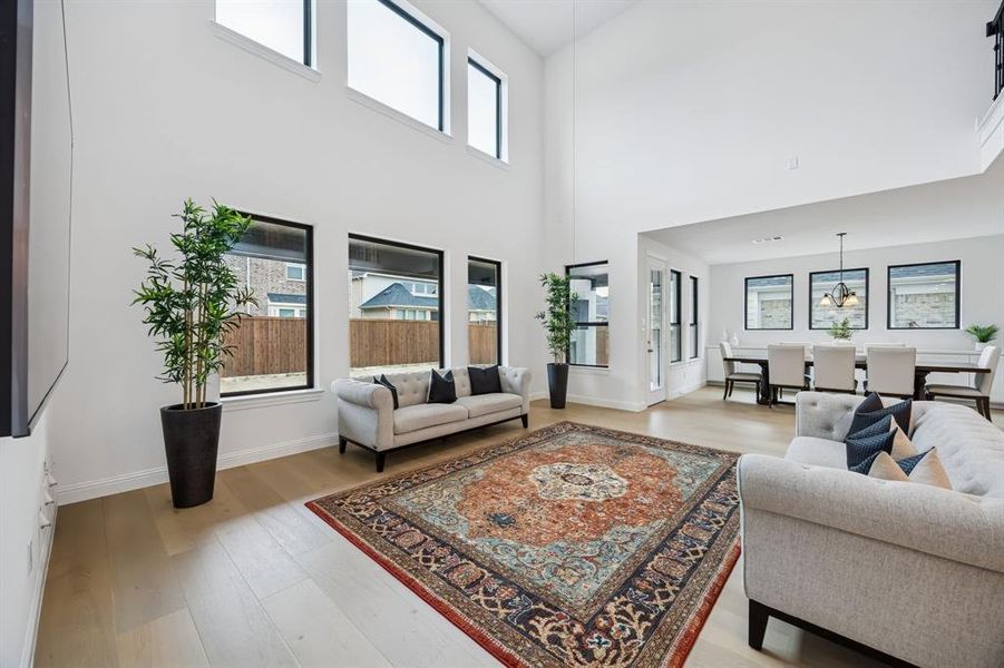 Elegant tall ceilings in family room. Elegant tall ceilings in family room.