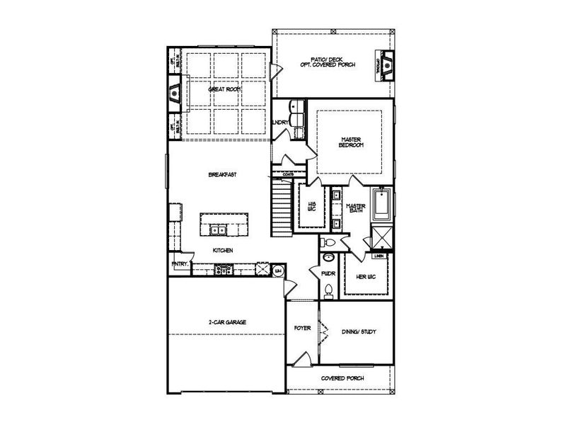 2D floor plan layout for the The Everglade by Walker Anderson Homes in Hemingway, Flowery Branch, GA (Image 5).