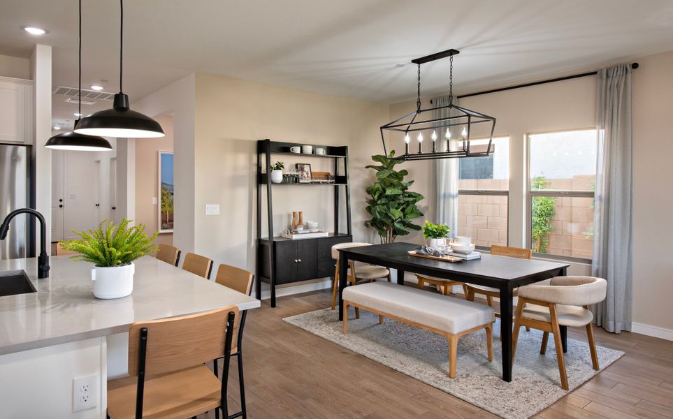 Dining area with chandelier