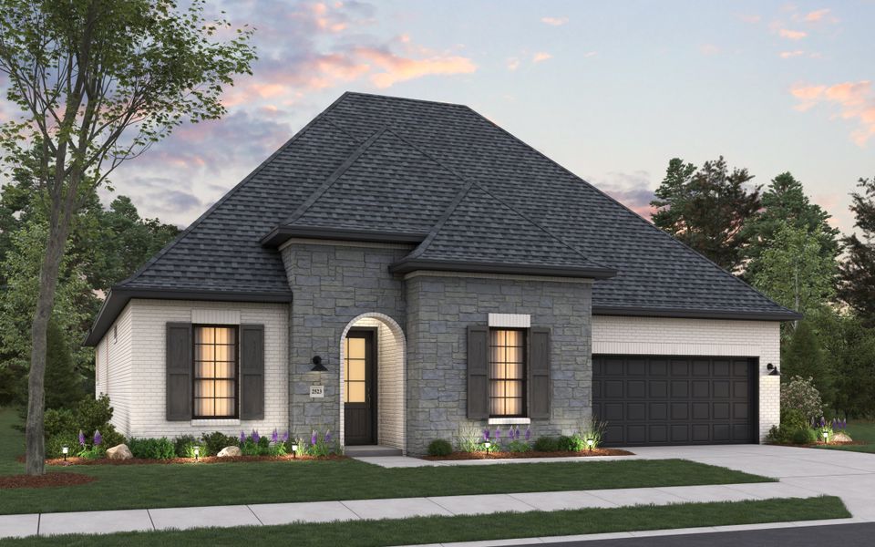 Representative exterior photo of a completed home built from the Alamo by HistoryMaker Homes in Hunters Crossing 60s, Sealy, TX (Image 2). Representative exterior photo of a completed home built from the Alamo by HistoryMaker Homes in Hunters Crossing 60s, Sealy, TX (Image 2).