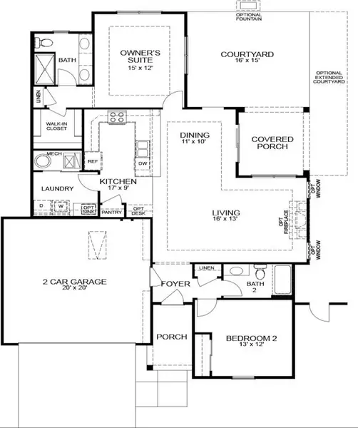 2D floor plan layout for the Capri by Epcon Communities in The Villas at Pinewood, Asheboro, NC (Image 3).
