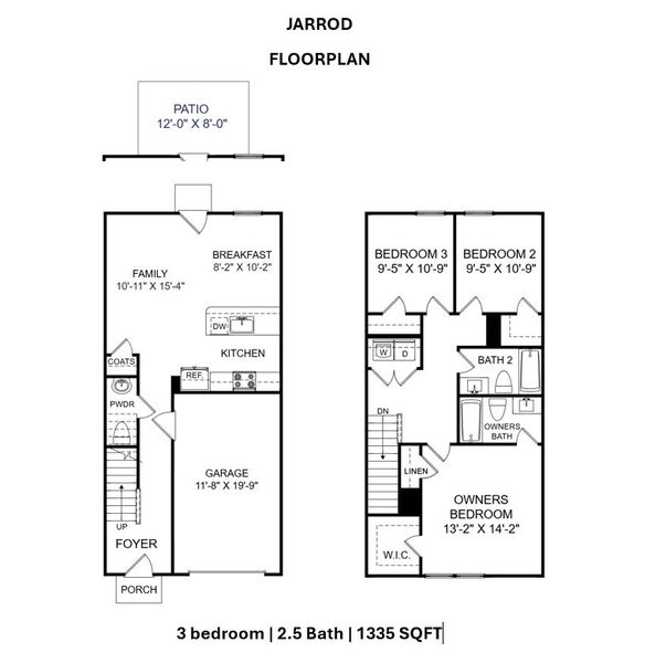 2D floor plan layout for the Jarrod by Veranda Homes in Trenton Place, Roebuck, SC (Image 3).
