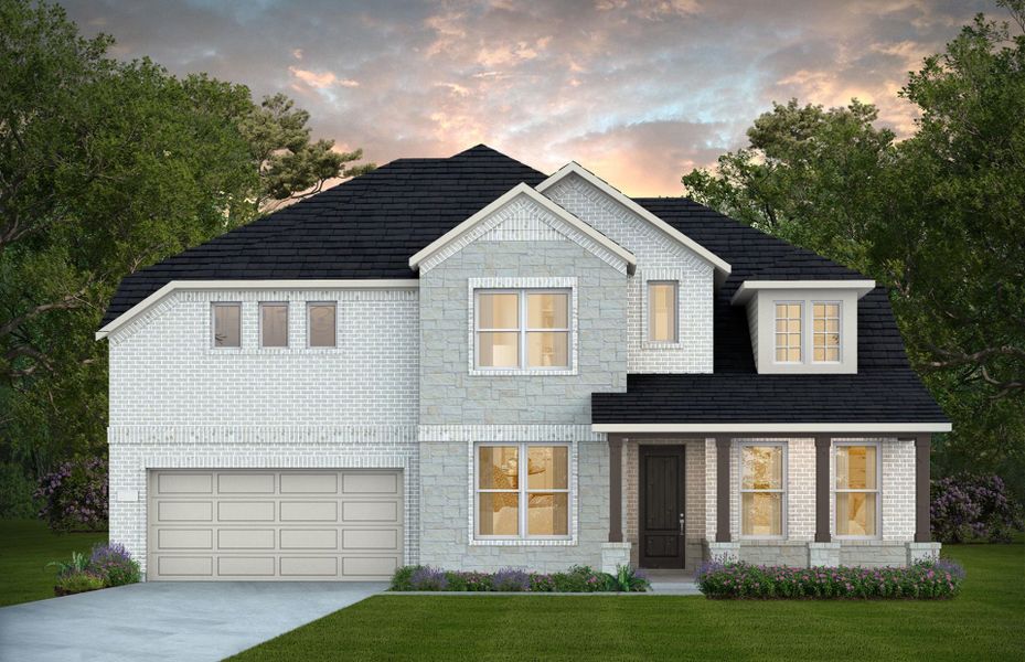 Representative exterior photo of a completed home built from the Ferris by Pulte Homes in Blue Creek Trails, Richmond, TX (Image 1). Representative exterior photo of a completed home built from the Ferris by Pulte Homes in Blue Creek Trails, Richmond, TX (Image 1).