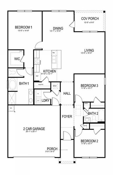 2D floor plan layout of this home in Oaks at Cedar Grove, Fairburn, GA (Image 2).