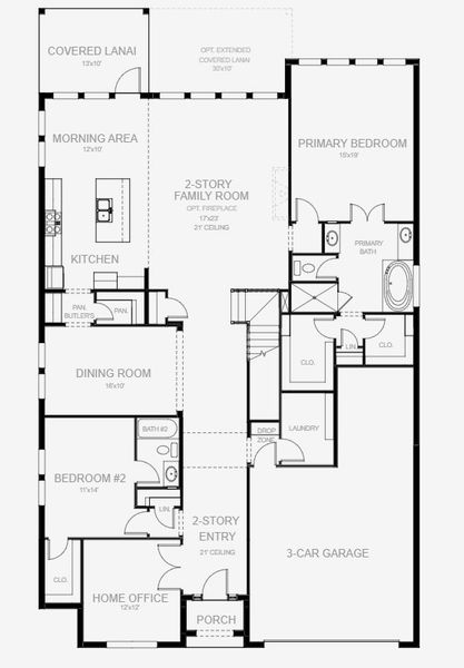 2D floor plan layout for the 3253F by Perry Homes in Glynlea Country Club 60', Port St. Lucie, FL (Image 3).