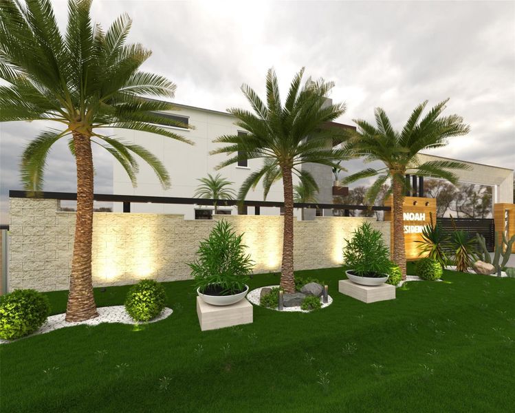 Rendering — Exterior is landscaped. Fully fenced and private from day one Rendering — Exterior is landscaped. Fully fenced and private from day one