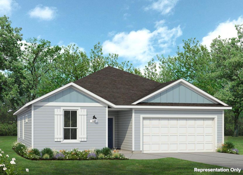 Front exterior of a new home in Cloverleaf, Austin, TX, highlighting curb appeal (Image 1). Front exterior of a new home in Cloverleaf, Austin, TX, highlighting curb appeal (Image 1).